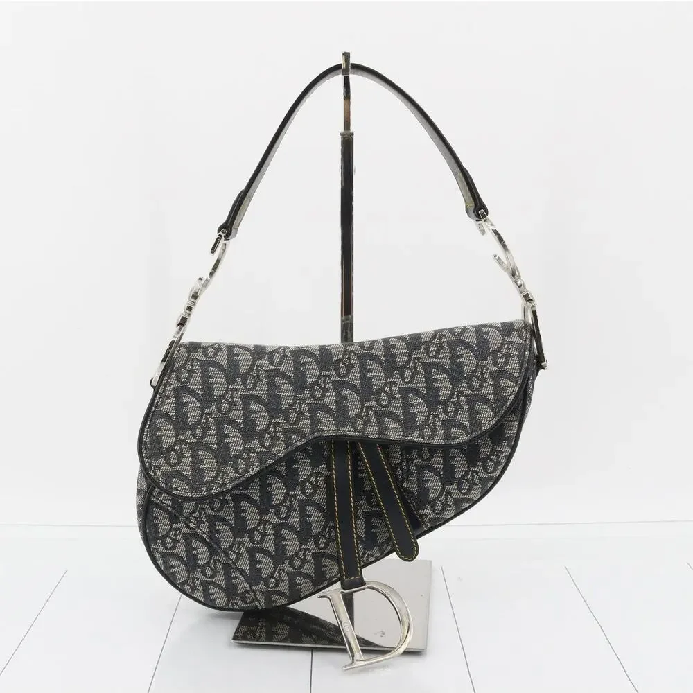 Christian Dior Saddle Bag Vintage Trotter Blue Diorissimo Shoulder Purse Oblique - Picture 1 of 15
